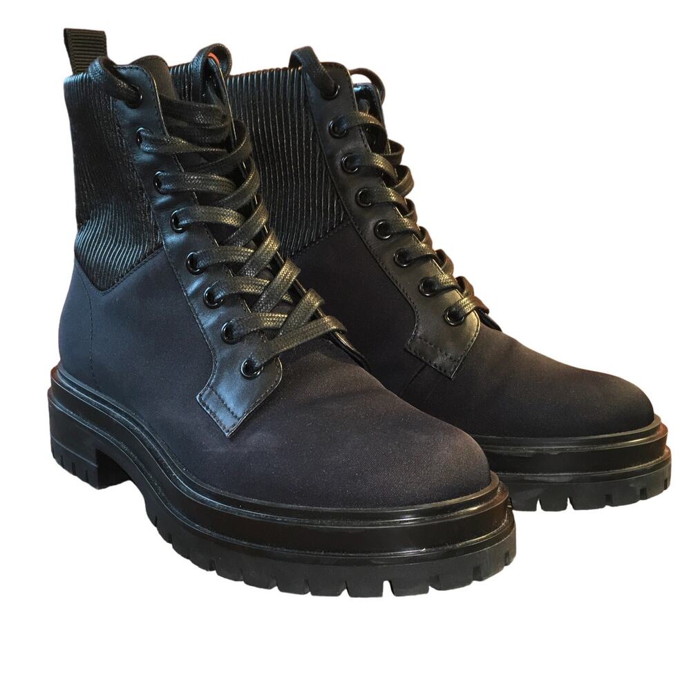 Gianvito Rossi Martis Leather Combat Boots 35.5 US 5.5 Black Knit Cuff Italy